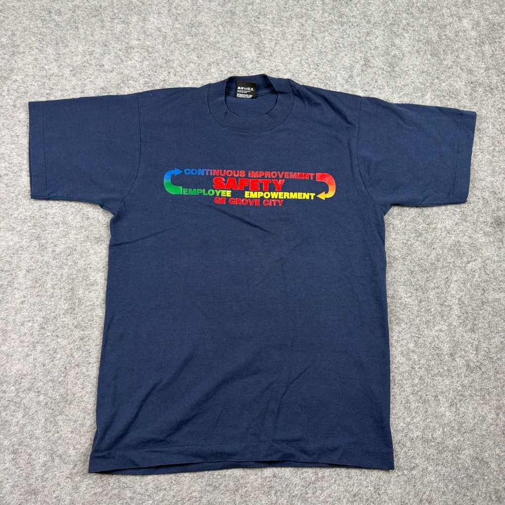 Screen Stars T Shirt Youth M Blue Vintage 90s GE Grove City Safety Single Stitch